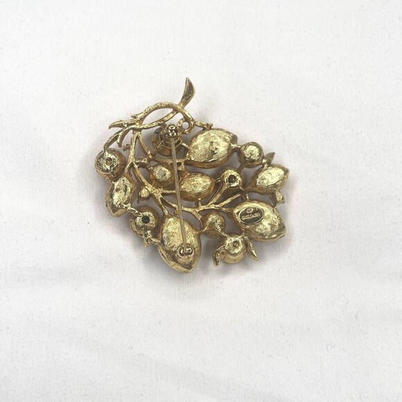 Rare Vintage Graziano Stamped Pink Iridescent Rhinestone Gold Tone Floral Brooch - Picture 3 of 6